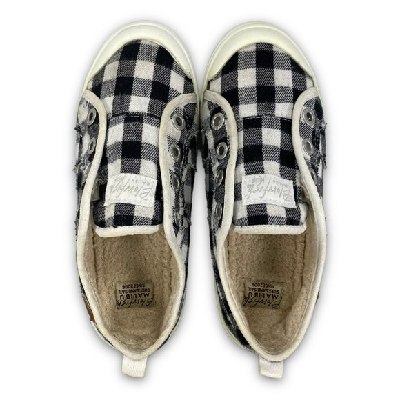 Blowfish Malibu Laceless Plaid Sneakers ZS006 Slip On Lined Black White Youth 3 - Picture 7 of 10